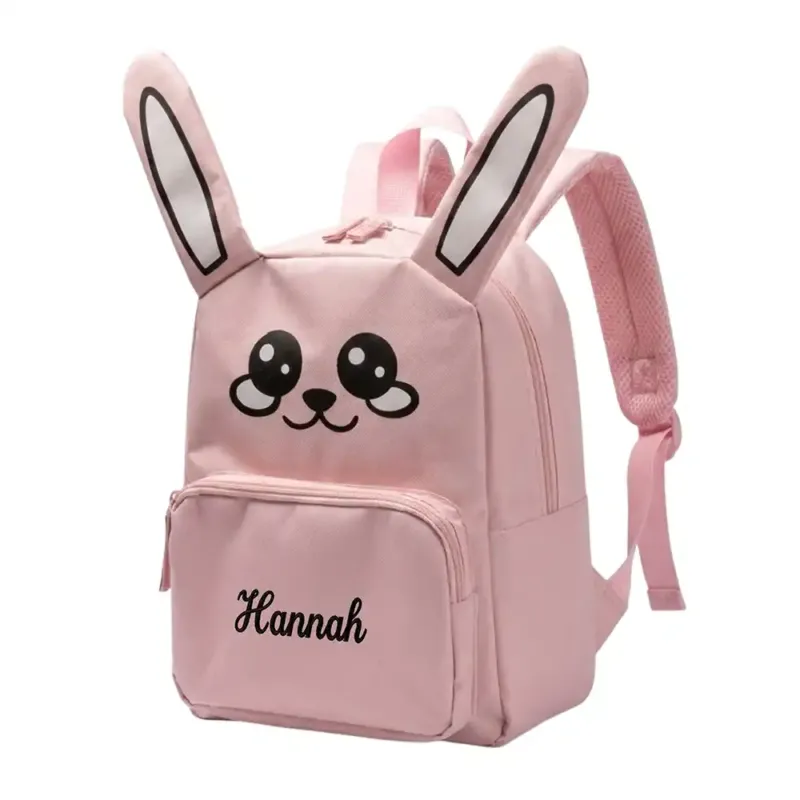 Personalisierter Kinderrucksack Hase, Außentasche mit Reißverschluss