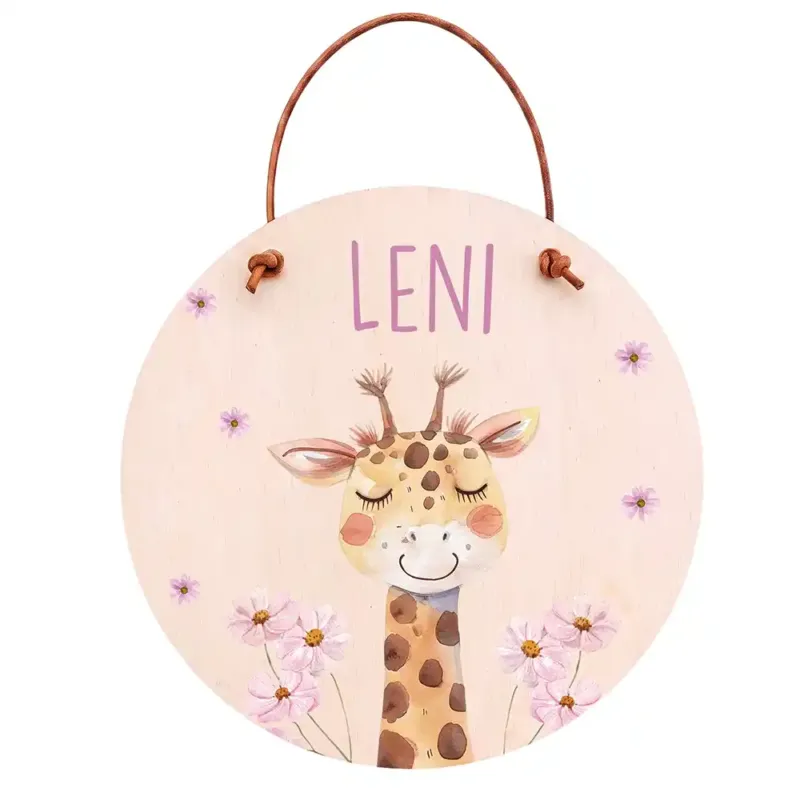 Türschild Kinderzimmer Giraffe, aus Echtholz, personalisiert mit Wunschname