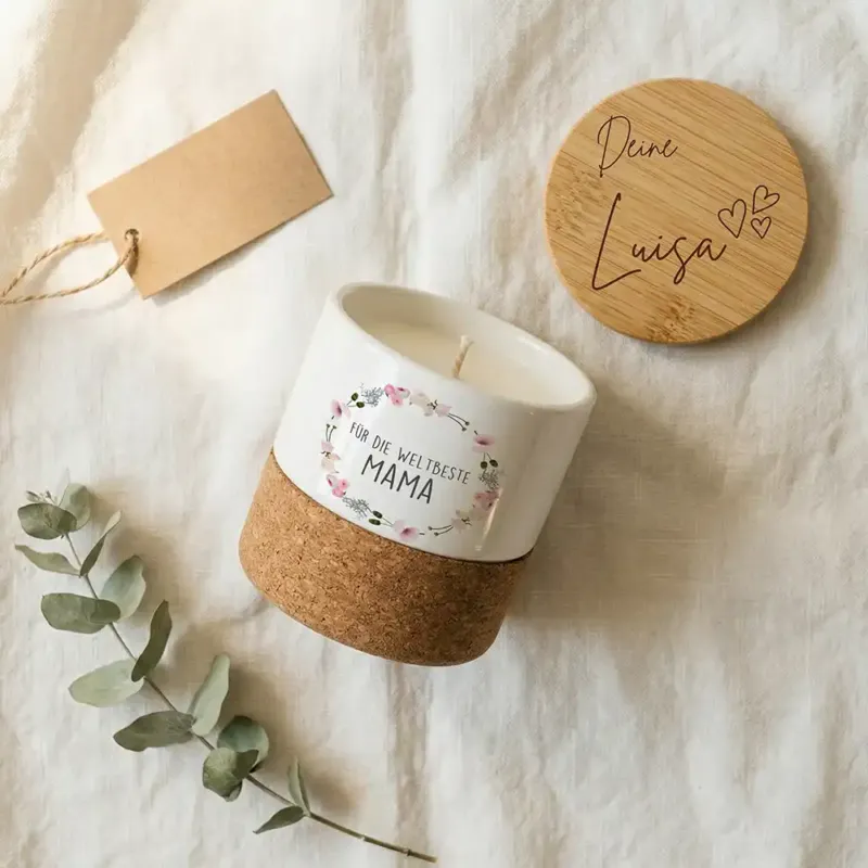 Duftkerze Vanille Keramik Mama Blumenkranz – Wohnzimmer-Lifestyle mit Vanille