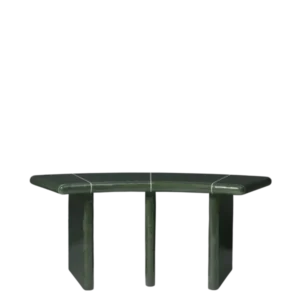 Deya Curved Bench in dark green with three legs