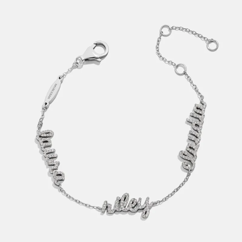 Sterling Silver/Pavé Custom Script Multi Name Bracelet - 3 Names