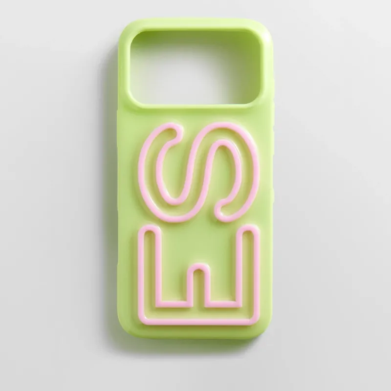 Fine Line Custom iPhone Case - Chartreuse/Light Pink
