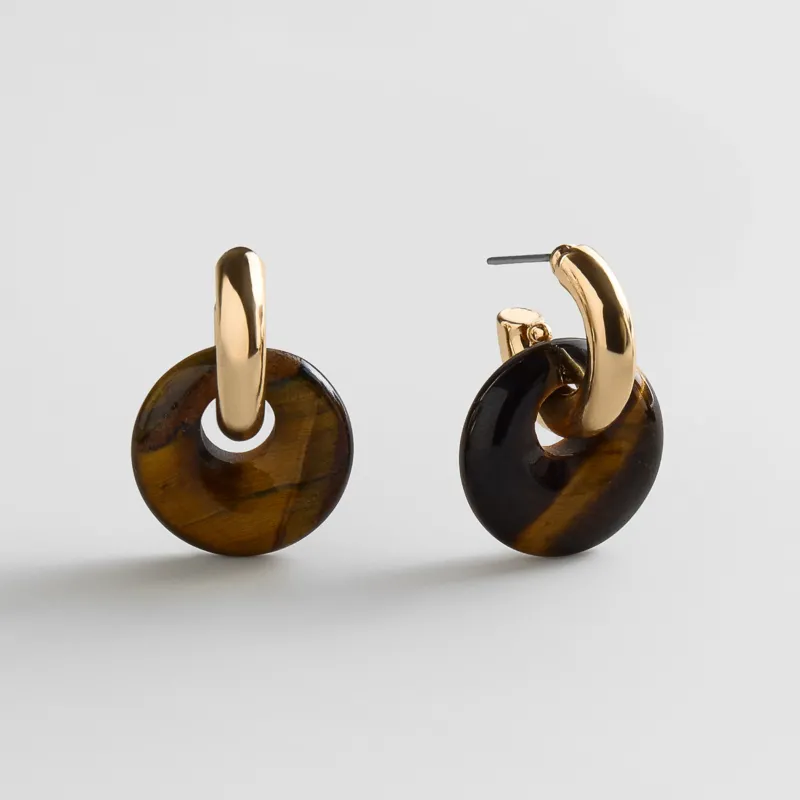 Shea Semi-Precious Drop Earrings - Tiger's Eye