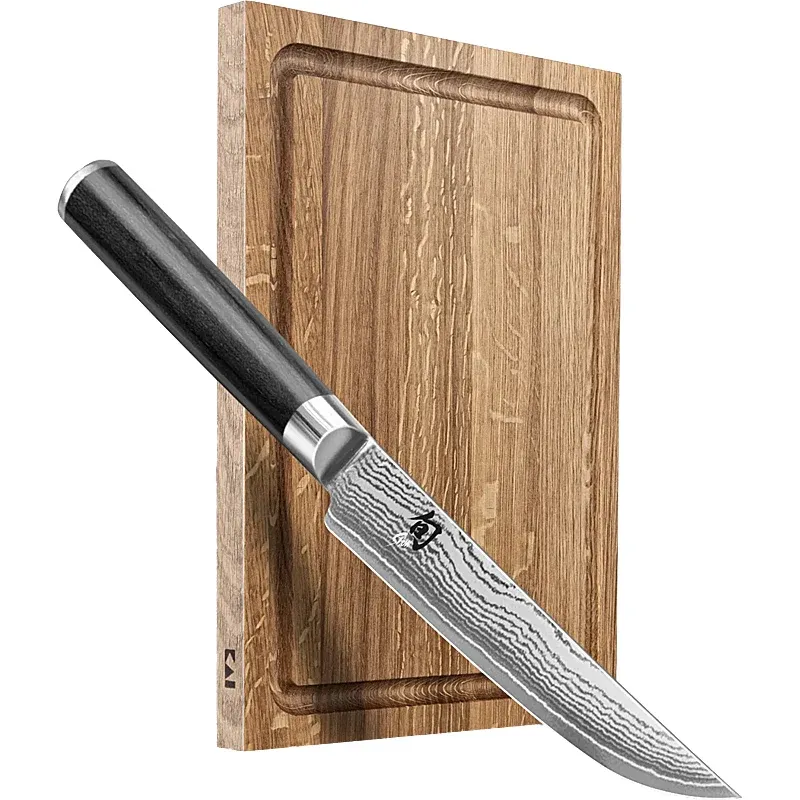 KAI Shun Classic Set – Steakmesser 12 cm mit Steakbrett aus Eiche