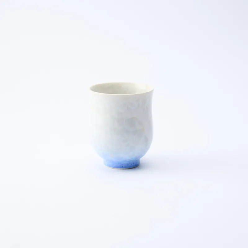 Blue Floral Crystalline Yunomi Japanese Teacup
