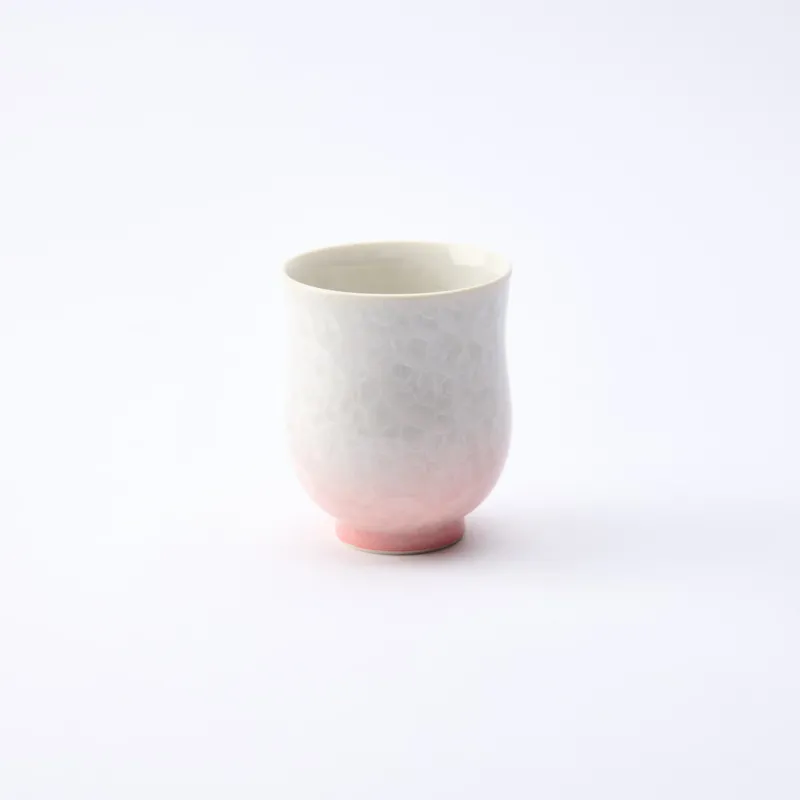 Pink Floral Crystalline Yunomi Japanese Teacup