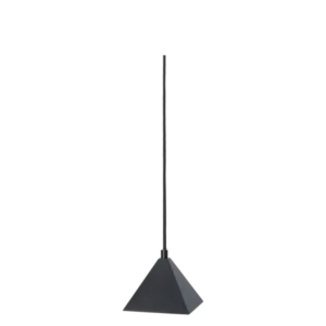 Kare Pendant in blackened stainless steel with pyramid shade and fabric cord