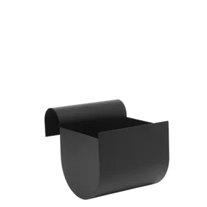 Uma Balcony Box small in black, curved hanging planter seen at an angle