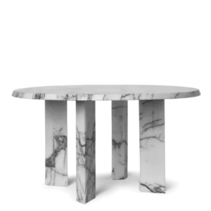 Taula Coffee Table in white/charcoal, round top with bevelled edge on four broad legs