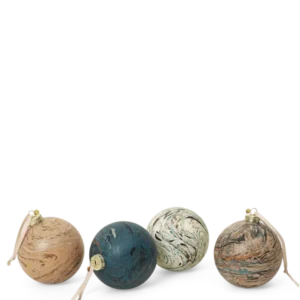 Marble Baubles L set of 4 in mixed marbled colours with ribbon hangers