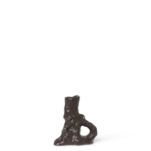 Dito Candle Holder in dark brown, sculpted stoneware with a looped handle