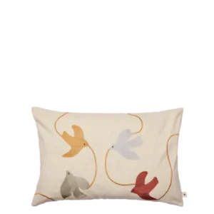 Swif Bird Embroidered Cushion Cover in multi, rectangular with embroidered birds