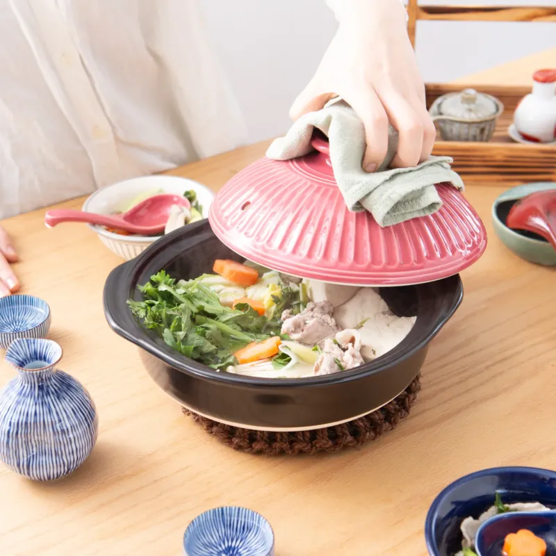 Kikka Pink Chrysanthemum Donabe Japanese Clay Pot for 2 to 3 People