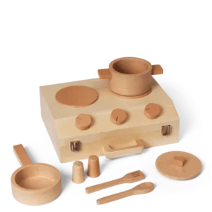 Toro Suitcase Kitchen in natural with pot, pan, lid, utensils and shakers