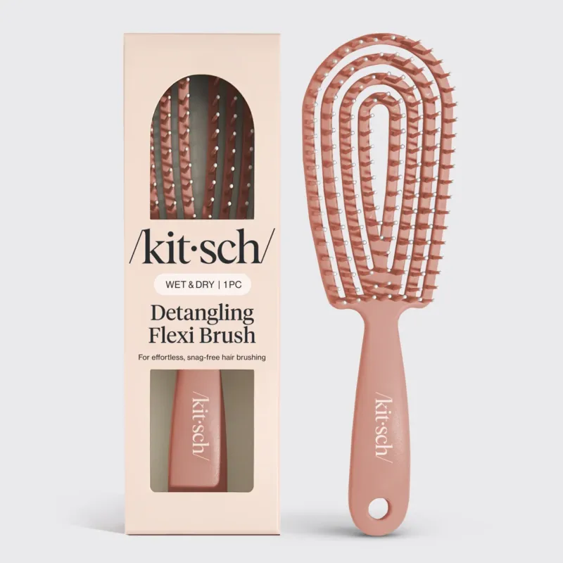 KITSCH Terracotta Detangling Flexi Brush — hero product shot on a soft neutral background — Bendable brush frame flexes and comfortably adapts to your head — for a comfortable, ergonomic fit