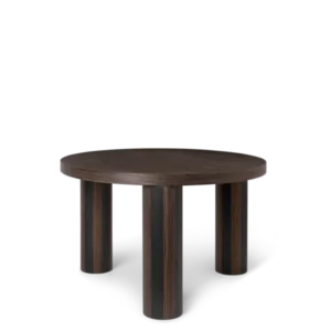 Post Coffee Table small in Lines, round top on three cylindrical striped legs