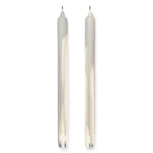 Dryp Candles in warm grey, set of 2 taper candles with dripped colour over off-white