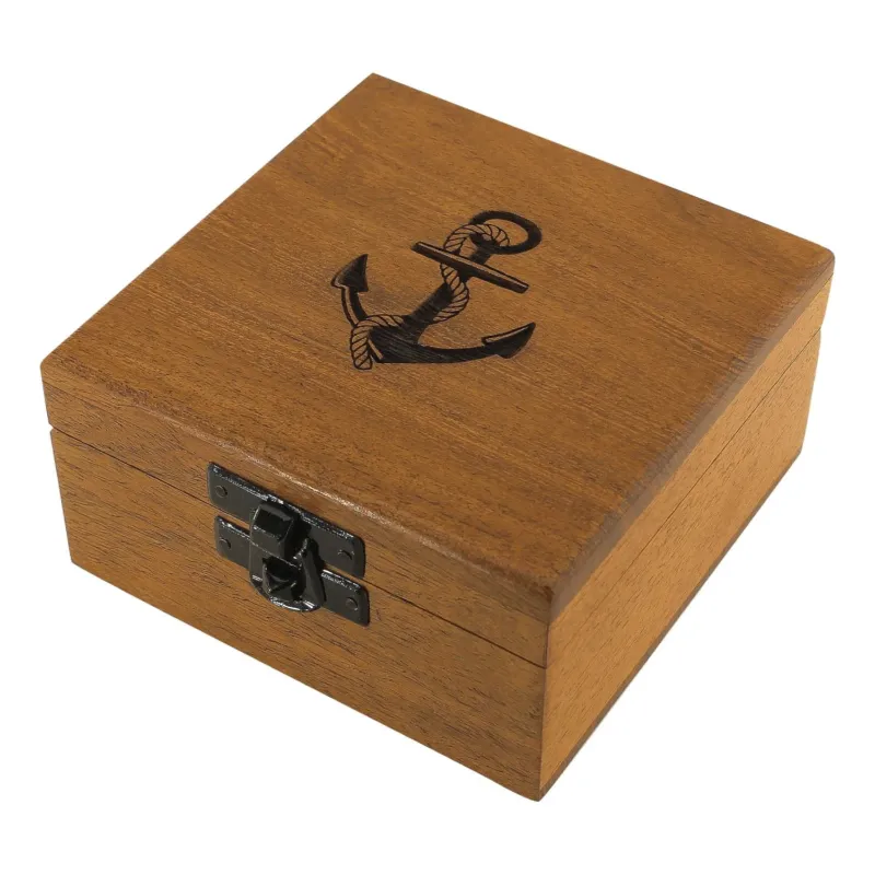 Holzbox mit Anker Gravur – maritime Aufbewahrungsbox aus Akazienholz