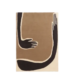Pose Tufted Rug in dark coffee and off-white with stylised arm and hand motifs