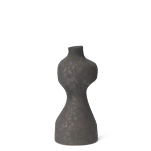 Yara Vase medium in rustic iron, hourglass ceramic form with rough textured glaze