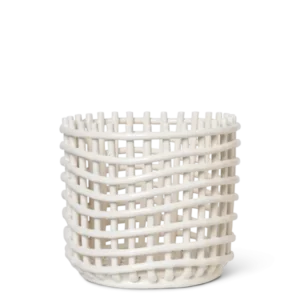 Ceramic Basket in off-white, large, with open woven sides