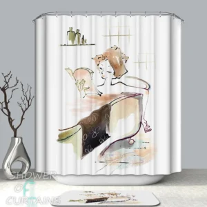 Art Shower Curtain - Bathing With A Book Drawing