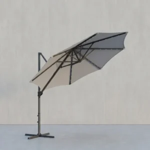 Freiarm-Sonnenschirm 300 cm mit LED-Solarbeleuchtung – 360° drehbar – stufenlos verstellbarer Neigungswinkel – UPF 50+ – mit Kurbel und Kreuzfuß