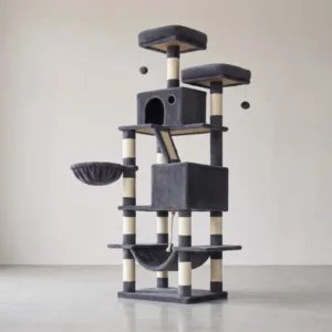 Luxuriöser Katzenbaum 168 cm - Mehrstöckiger Katzenbaum mit Kratzstämmen, Hängematte und Katzenhaus für große Katzen