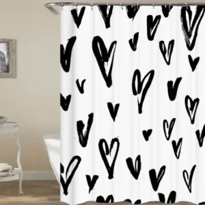 Black and White Heart Pattern Shower Curtain - Black And White Bathrom Decor