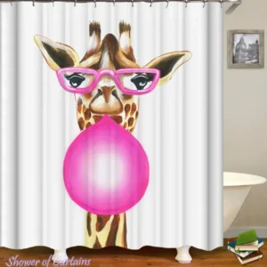 Bubble Gum Lady Giraffe shower curtain