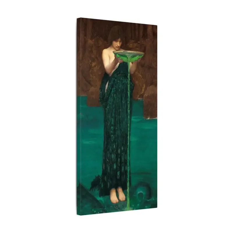 Close perspective of Circe Invidiosa by John William Waterhouse stretched canvas featuring premium gallery-wrapped construction