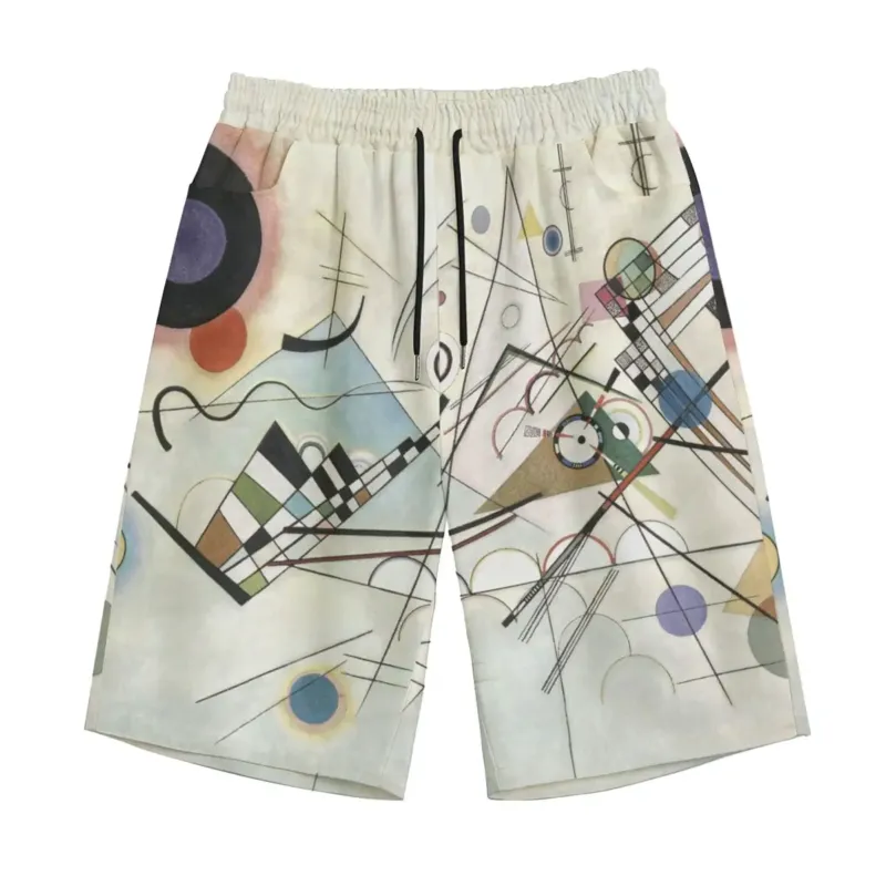 Composition 8 by Wassily Kandinsky cotton casual shorts, front view with geometric abstract artwork print