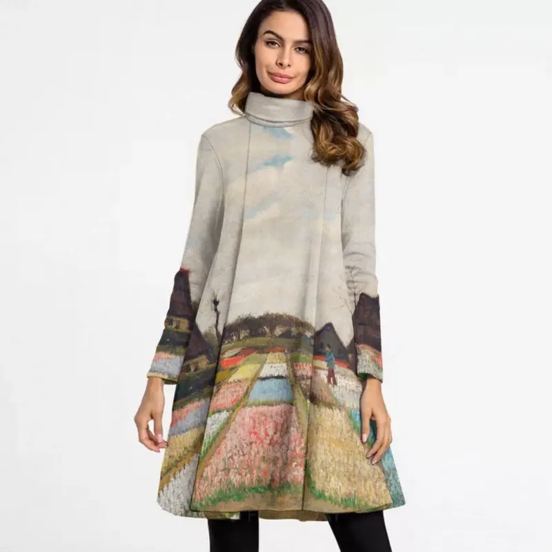 Flower Beds in Holland by Vincent van Gogh high neck dress, full front view