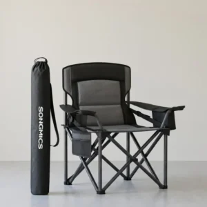 Campingstuhl mit Getränkehalter – 99,5 cm hoch – gepolsterte Sitzfläche – 205 kg Tragkraft – faltbar – 63 x 95 cm