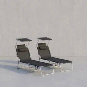 Klappbare Gartenliege Set Von 2 - Verstellbare Liegen Mit Sonnendach - Klappbare Relaxliegen Für Garten Und Balkon