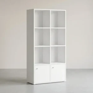 Bücherregal Mit 4 Offenen Ebenen Und 2 Fächern Mit Türen - Für Wohnzimmer Oder Schlafzimmer