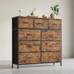 XL Sideboard Mit 9 Stoffschubladen - Stahlrahmen - Für Schlafzimmer Oder Flur