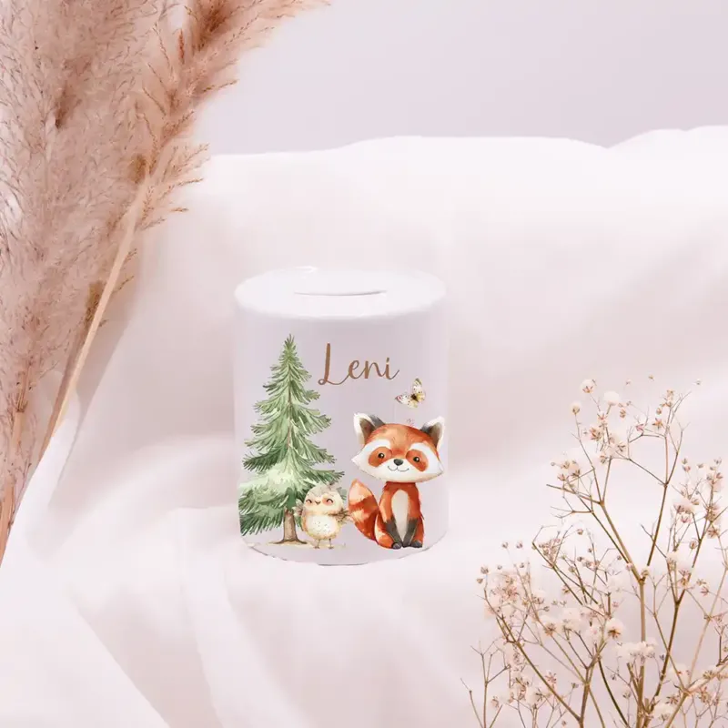 Spardose Kinder aus Keramik - Fuchs im Wald