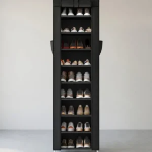 Schuhregal Mit 10 Ebenen - Schmal Und Hoch Mit Stoffablagen - Für 30 Paar Schuhe