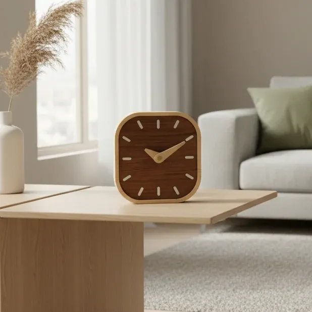 NATURCLOCK - Handcrafted Wooden Square Clock Battery Operated Decorative Piece