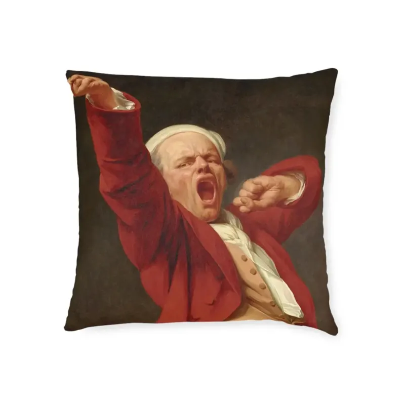 Self-Portrait, Yawning pillow inspired by Joseph Ducreux on clean background