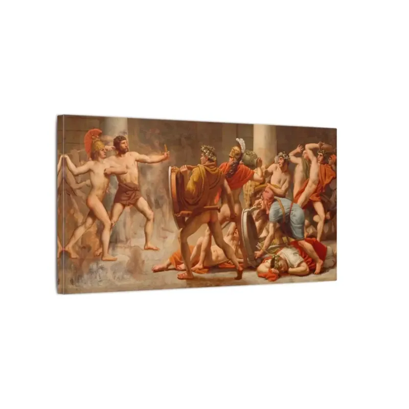 Close angled view of Ulysses' Revenge on Penelope's Suitors by Christoffer Wilhelm Eckersberg stretched canvas print.