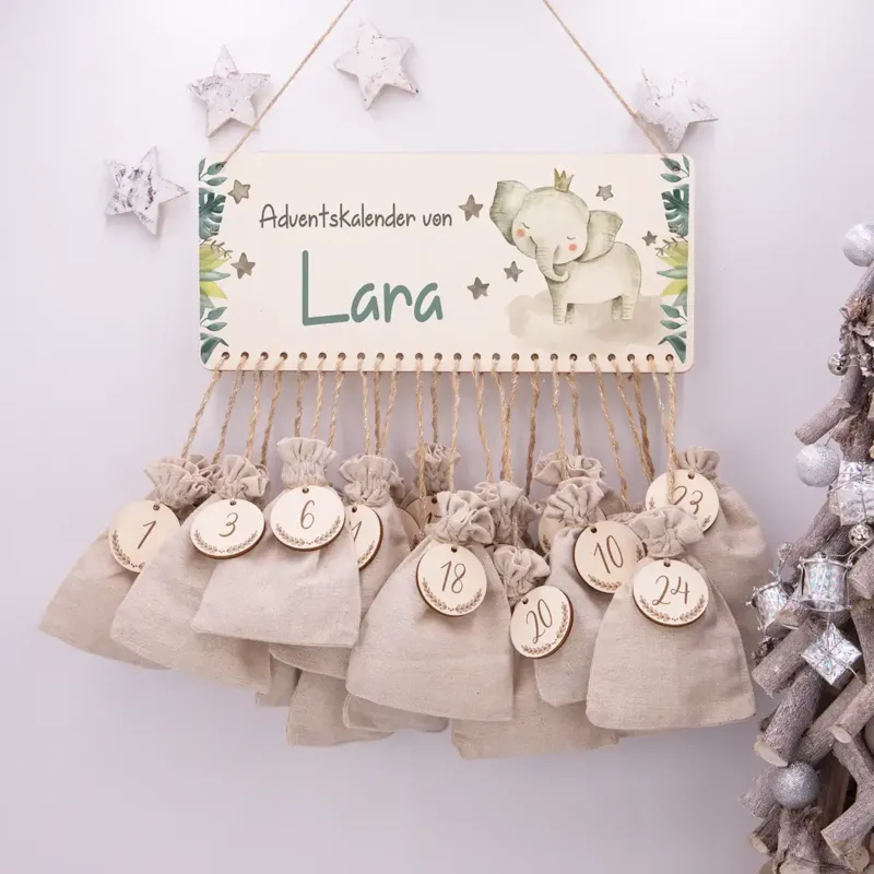 Personalisierbarer Adventskalender farbig - Elefant