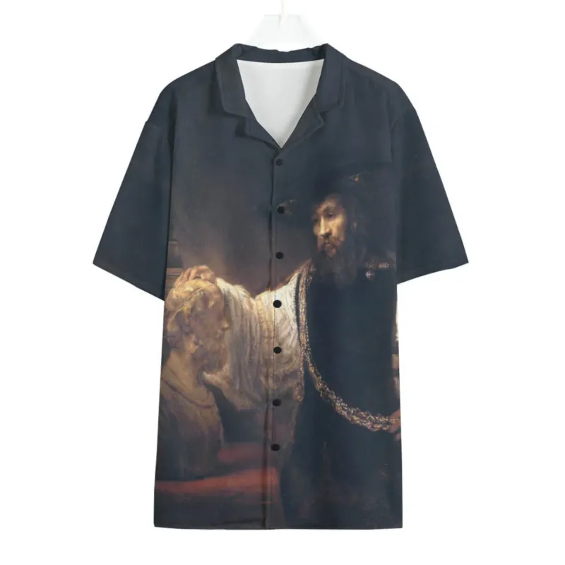 Rembrandt's Aristotle with a Bust of Homer on vibrant Hawaiian shirt