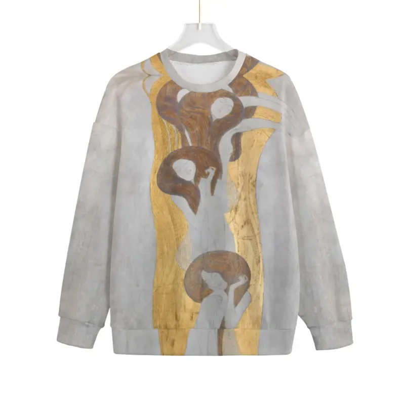 Beethoven Frieze by Gustav Klimt Sweater displaying full artwork on recycled Hacci Fleece