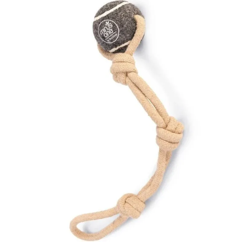Minus One Nachhaltiger Tennisball mit Seil – Seil 39 cm, Ball Ø 6,3 cm, grau