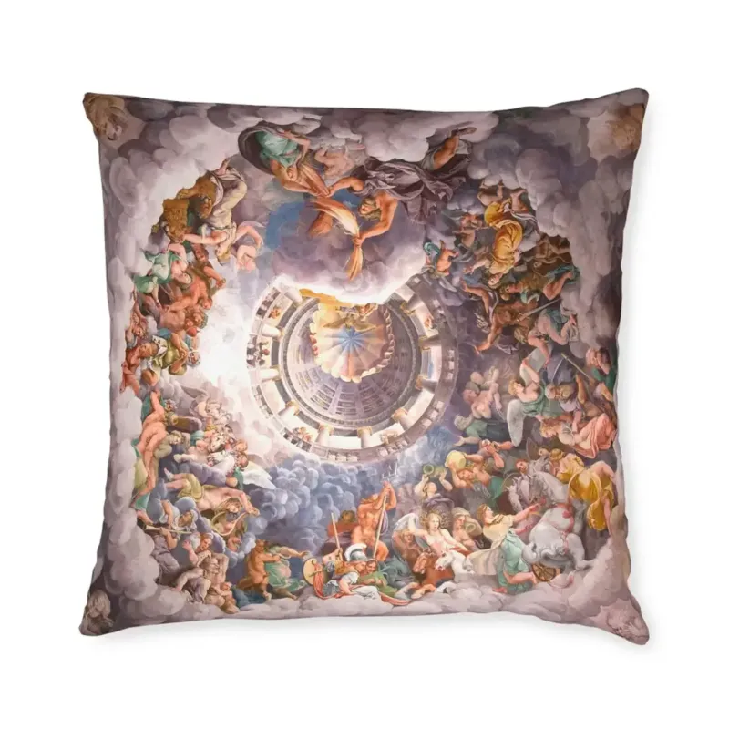 Chamber of the Giants by Giulio Romano art pillow featuring dramatic architectural illusions on luxury furniture