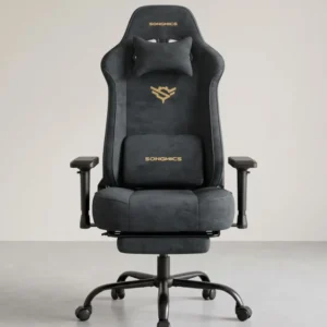 Gaming-Stuhl mit Taschenfederkern und Fußstütze – Kunstwildleder mit 4D-Armlehnen – bis 180 kg