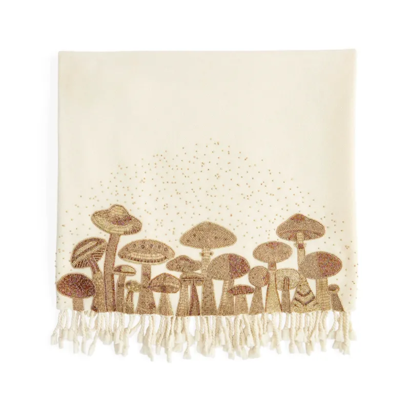 Jonathan Adler mit Perlen bestickte Kamelhaar-Wolldecke Mushrooms | 127x178 cm