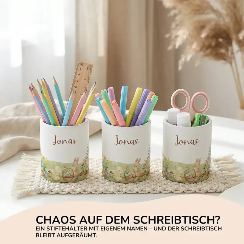 Personalisierter Stiftehalter Ostern Hasen aus Keramik - Wunschname - Kidsmood.de